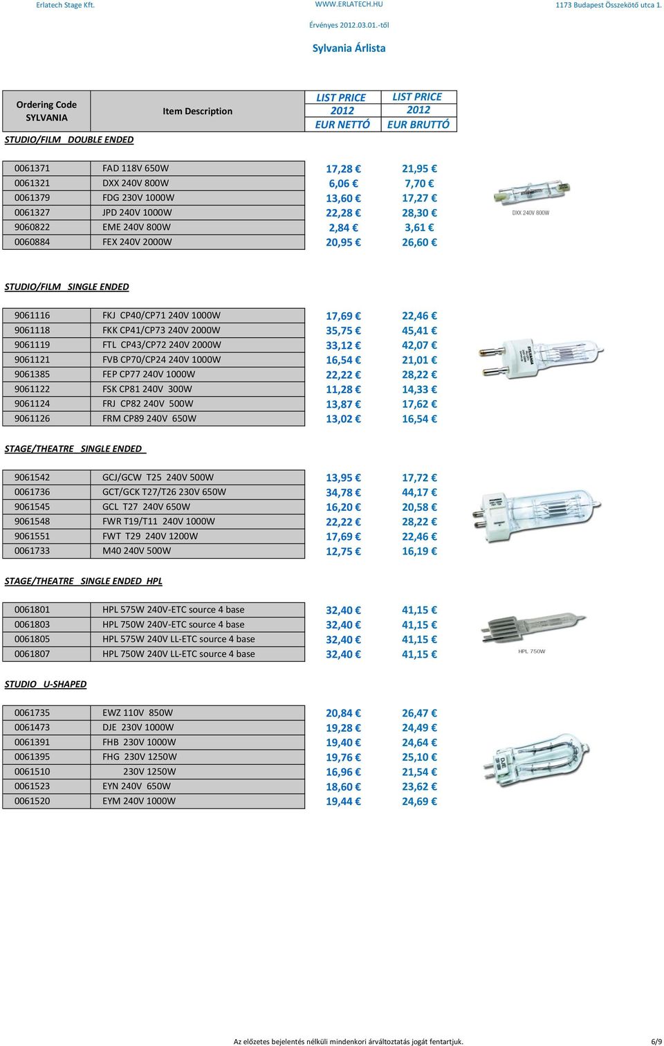 9061121 FVB CP70/CP24 240V 1000W 16,54 21,01 9061385 FEP CP77 240V 1000W 22,22 28,22 9061122 FSK CP81 240V 300W 11,28 14,33 9061124 FRJ CP82 240V 500W 13,87 17,62 9061126 FRM CP89 240V 650W 13,02