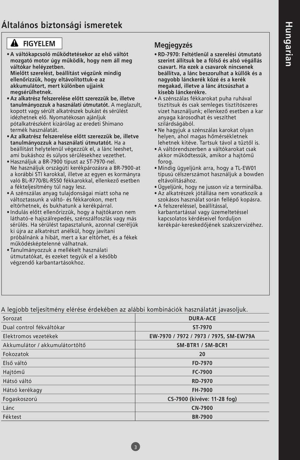 Az alkatrész felszerelése előtt szerezzük be, illetve tanulmányozzuk a használati útmutatót. A meglazult, kopott vagy sérült alkatrészek bukást és sérülést idézhetnek elő.