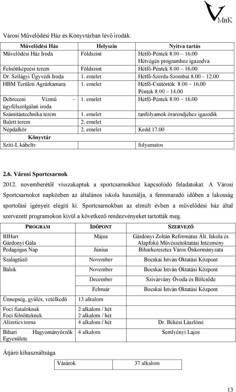 emelet Hétfő-Csütörtök 8.00 16.00 Péntek 8.00 14.00 Debreceni Vízmű 1. emelet Hétfő-Péntek 8.00 16.00 ügyfélszolgálati iroda Számítástechnika terem 1.