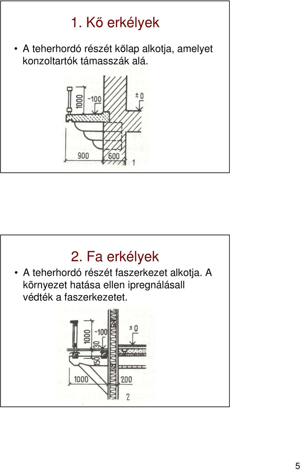 Fa erkélyek A teherhordó részét faszerkezet alkotja.