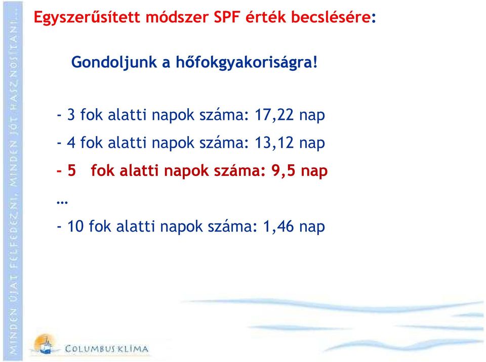 - 3 fok alatti napok száma: 17,22 nap - 4 fok alatti