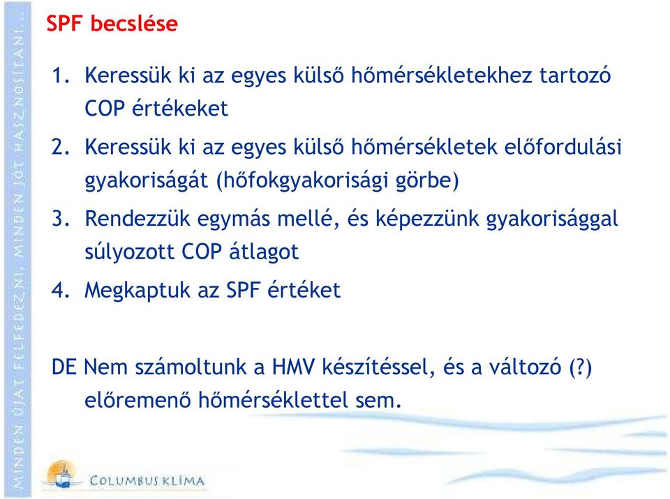 görbe) 3. Rendezzük egymás mellé, és képezzünk gyakorisággal súlyozott COP átlagot 4.