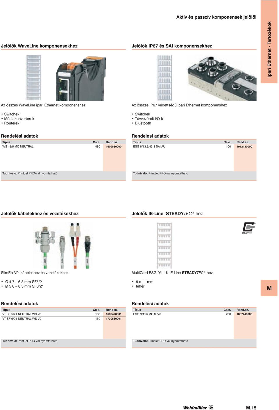 3 SAI AU 100 1912130000 : PrintJet PRO-val nyomtatható : PrintJet PRO-val nyomtatható Jelölők kábelekhez és vezetékekhez Jelölők IE-Line STEADYTEC -hez SlimFix V0, kábelekhez és vezetékekhez Ø
