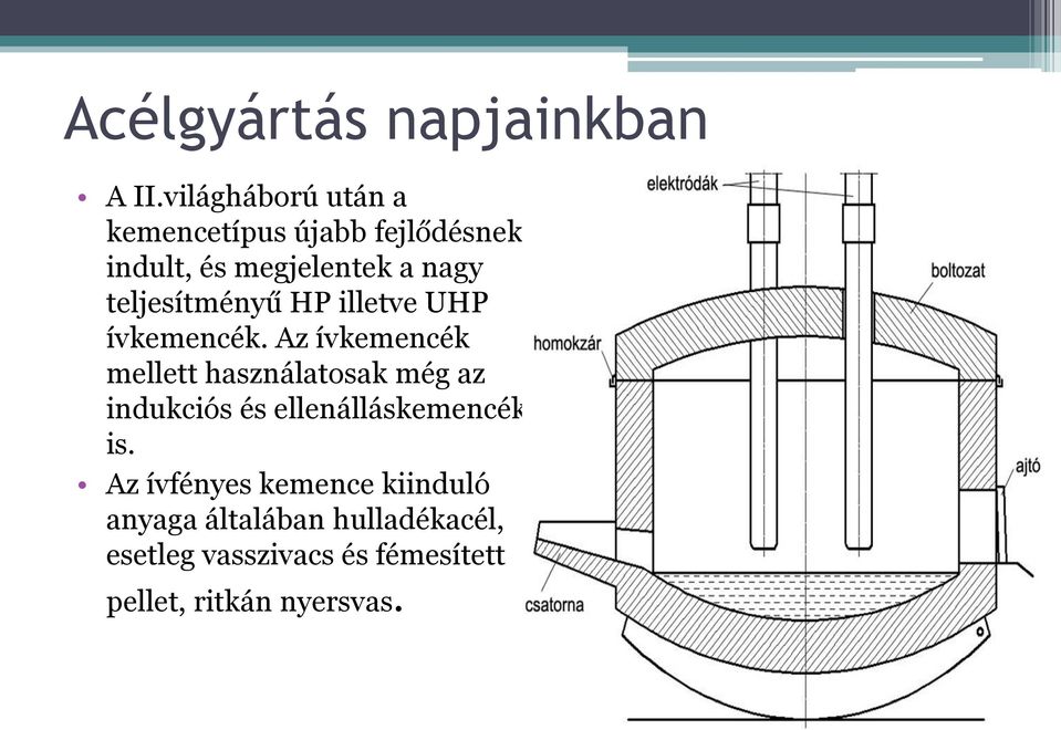 teljesítményű HP illetve UHP ívkemencék.