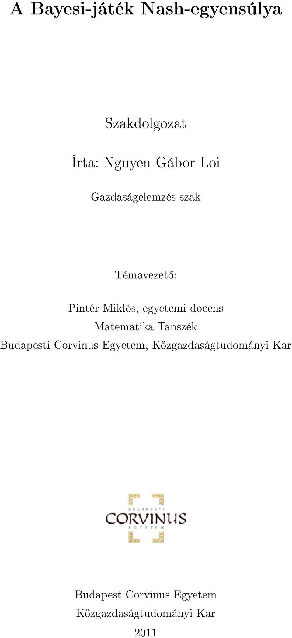 docens Matematika Tanszék Budapesti Corvinus Egyetem,