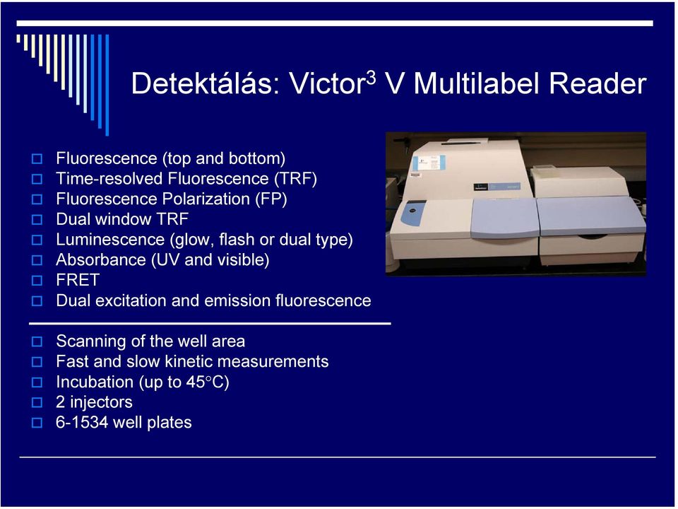 dual type) Absorbance (UV and visible) FRET Dual excitation and emission fluorescence Scanning