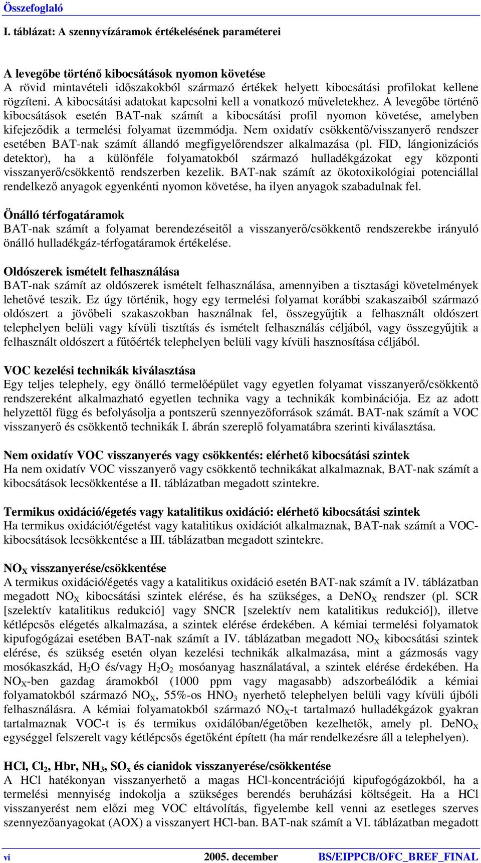 A levegőbe történő kibocsátások esetén BAT-nak számít a kibocsátási profil nyomon követése, amelyben kifejeződik a termelési folyamat üzemmódja.