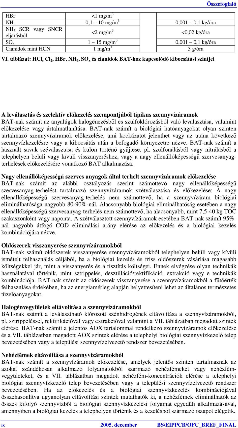 anyalúgok halogénezésből és szulfoklórozásból való leválasztása, valamint előkezelése vagy ártalmatlanítása.