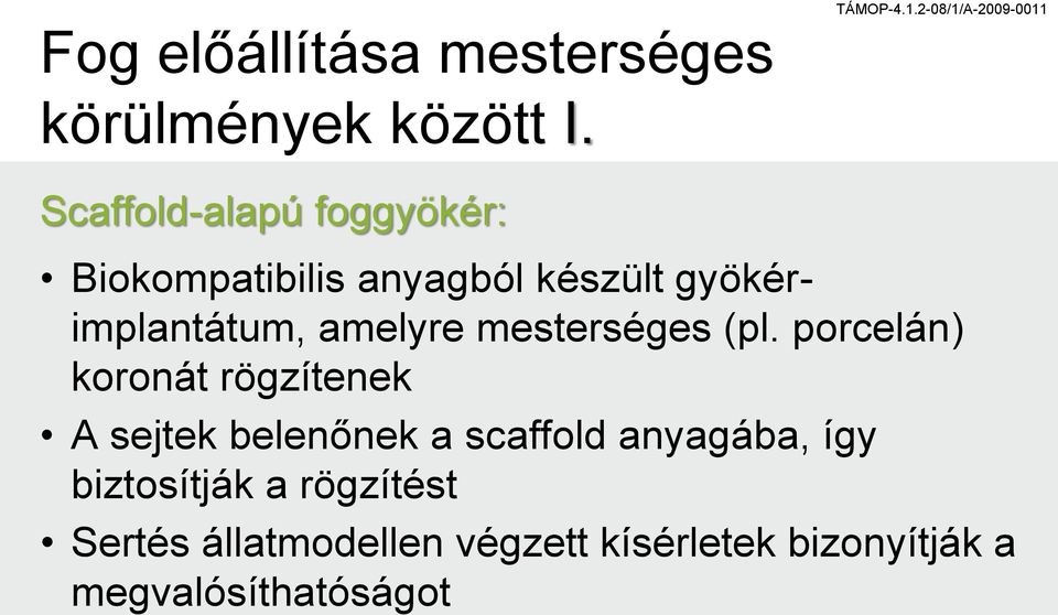 gyökérimplantátum, amelyre mesterséges (pl.