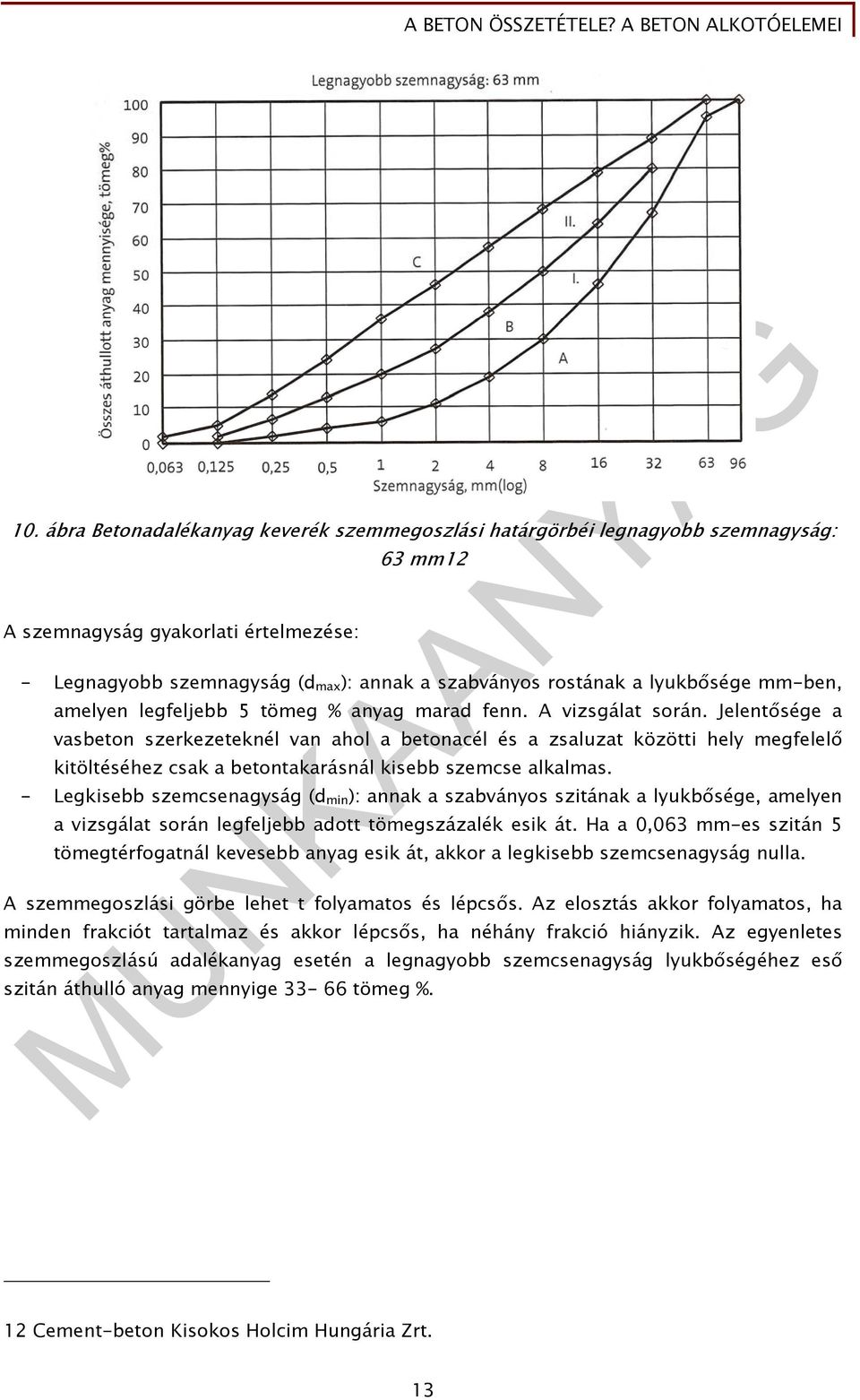 lyukbősége mm-ben, amelyen legfeljebb 5 tömeg % anyag marad fenn. A vizsgálat során.