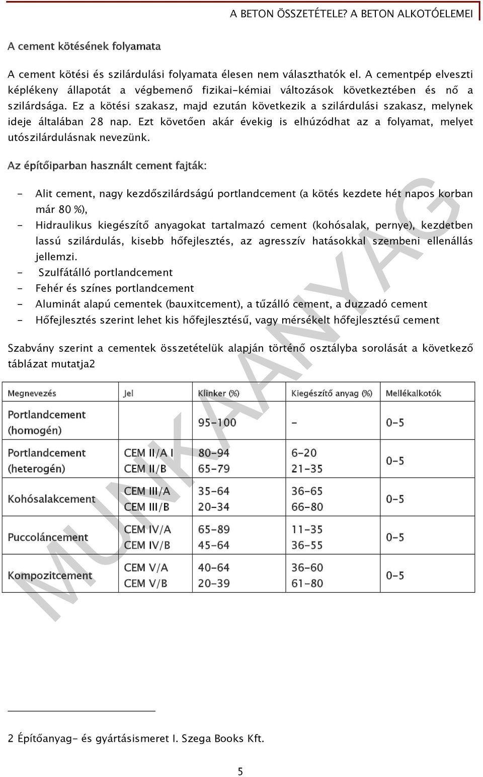 Ez a kötési szakasz, majd ezután következik a szilárdulási szakasz, melynek ideje általában 28 nap. Ezt követően akár évekig is elhúzódhat az a folyamat, melyet utószilárdulásnak nevezünk.