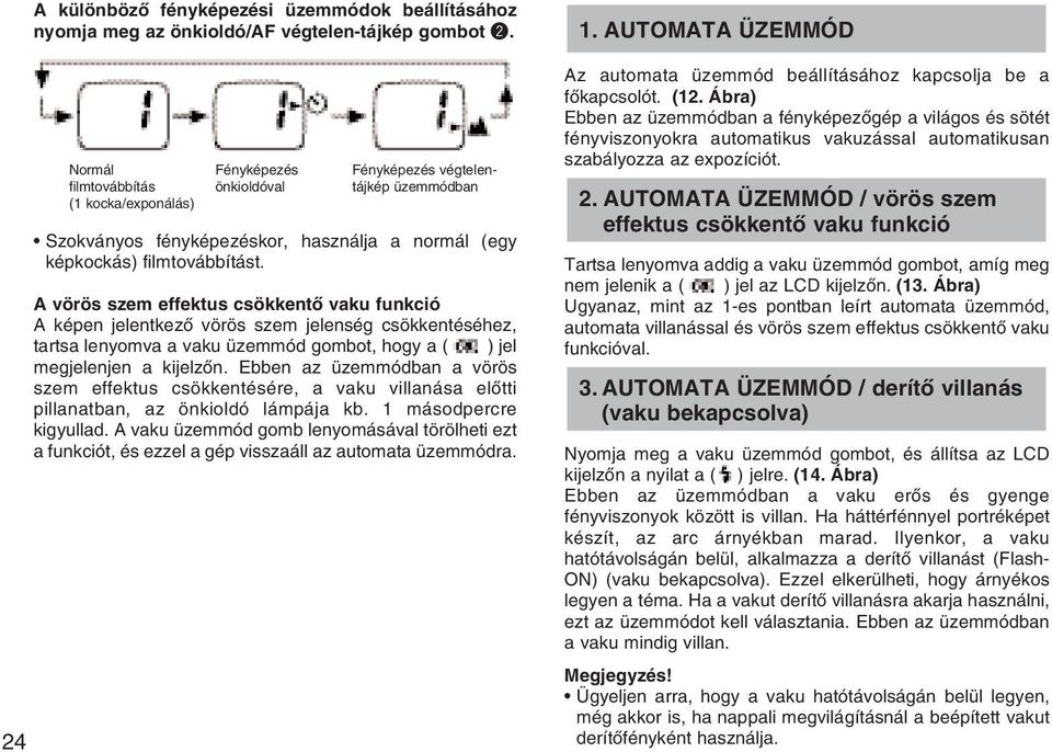 A vörös szem effektus csökkentõ vaku funkció A képen jelentkezõ vörös szem jelenség csökkentéséhez, tartsa lenyomva a vaku üzemmód gombot, hogy a ( ) jel megjelenjen a kijelzõn.