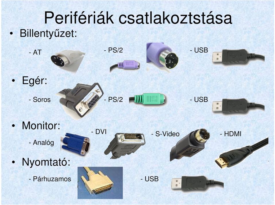 - Soros - PS/2 - USB Monitor: - Analóg