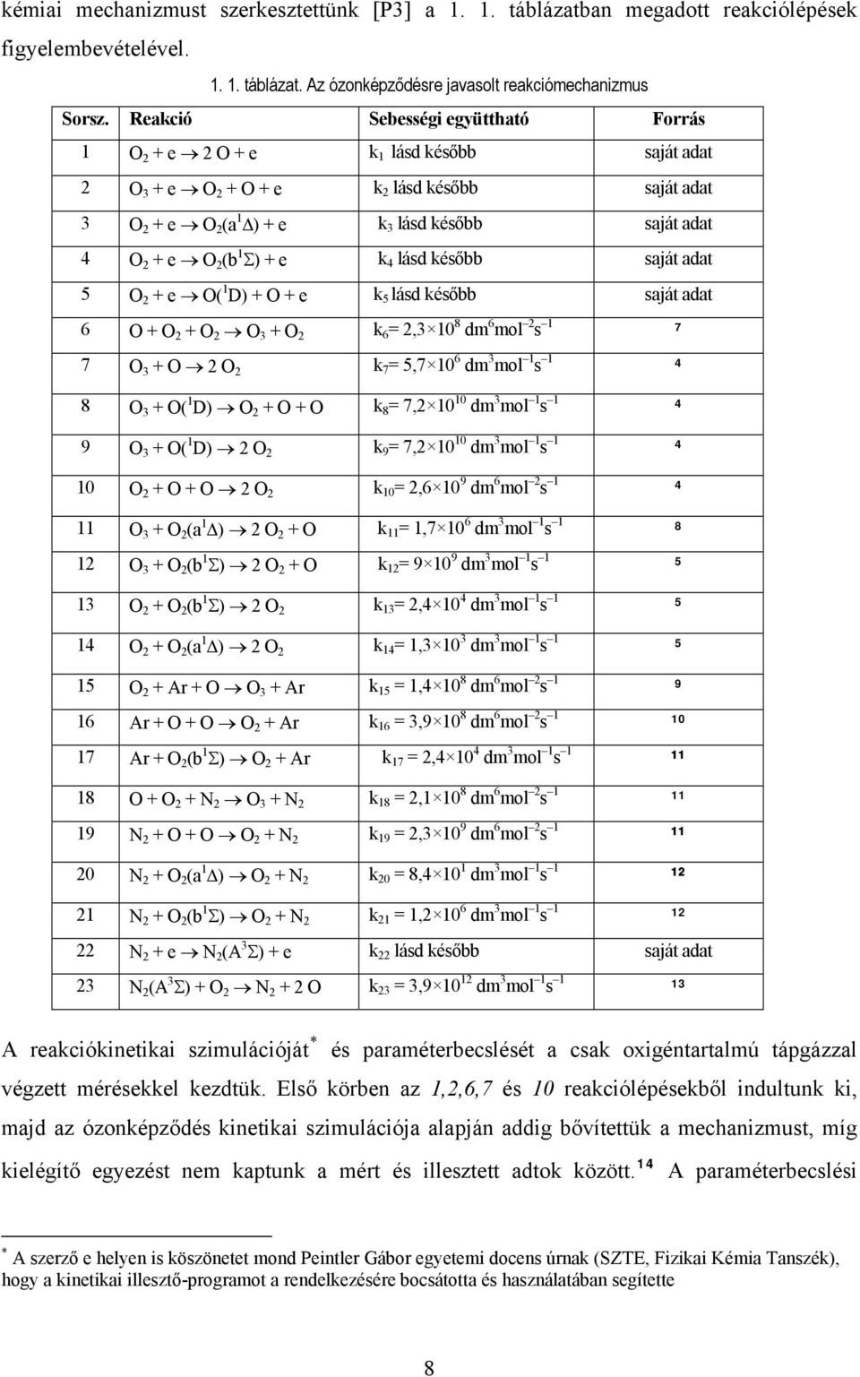 később saját adat 5 2 + e ( 1 D) + + e k 5 lásd később saját adat 6 + k 6 = 2,3 10 8 dm 6 mol 2 s 1 7 2 + 2 3 + 2 7 k 7 = 5,7 10 6 dm 3 mol 1 s 1 4 3 + 2 2 8 4 3 + ( 1 D) 2 + + 3 + ( 1 D) 2 2 k 8 =