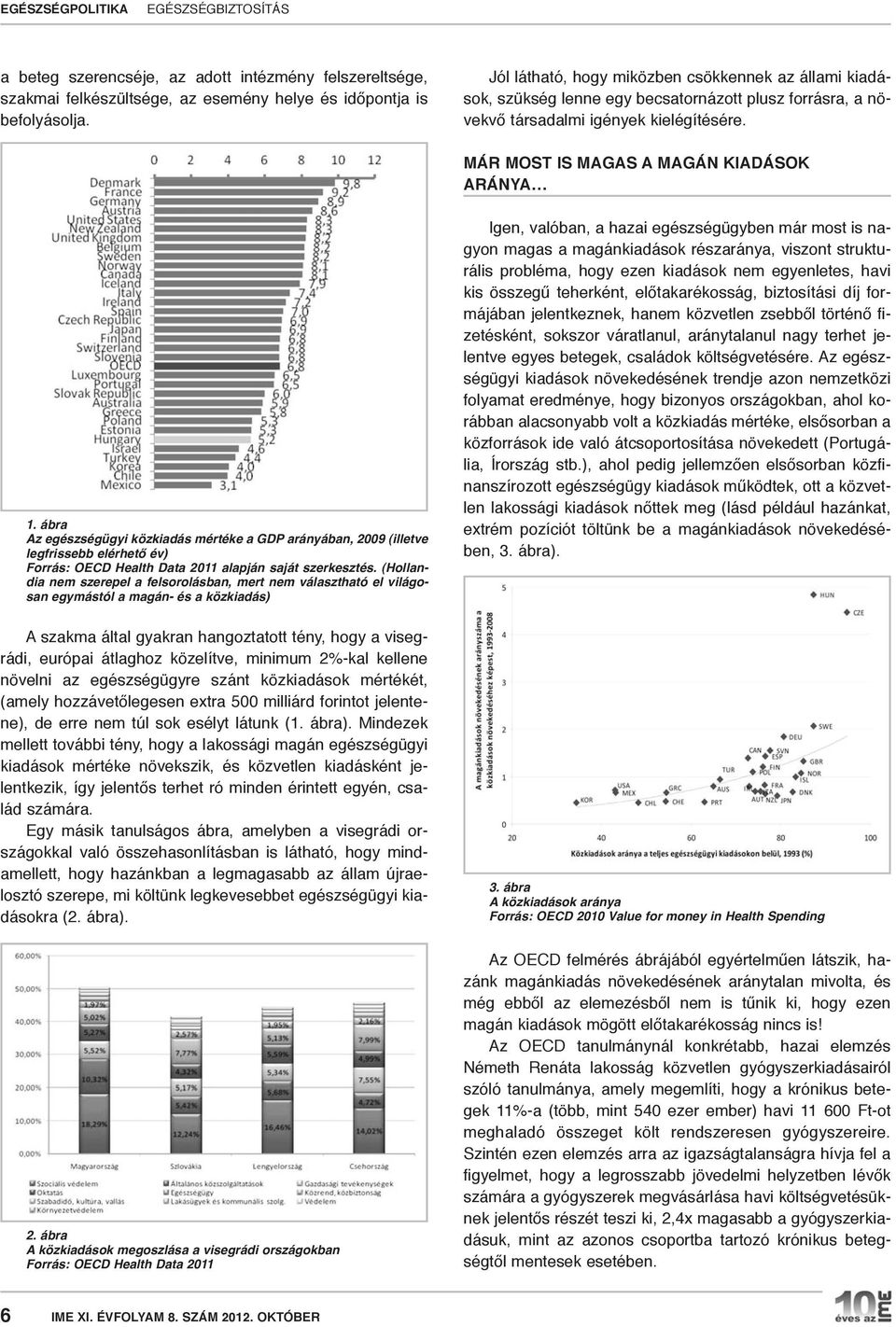 ábra Az egészségügyi közkiadás mértéke a GDP arányában, 2009 (illetve legfrissebb elérhető év) Forrás: OECD Health Data 2011 alapján saját szerkesztés.