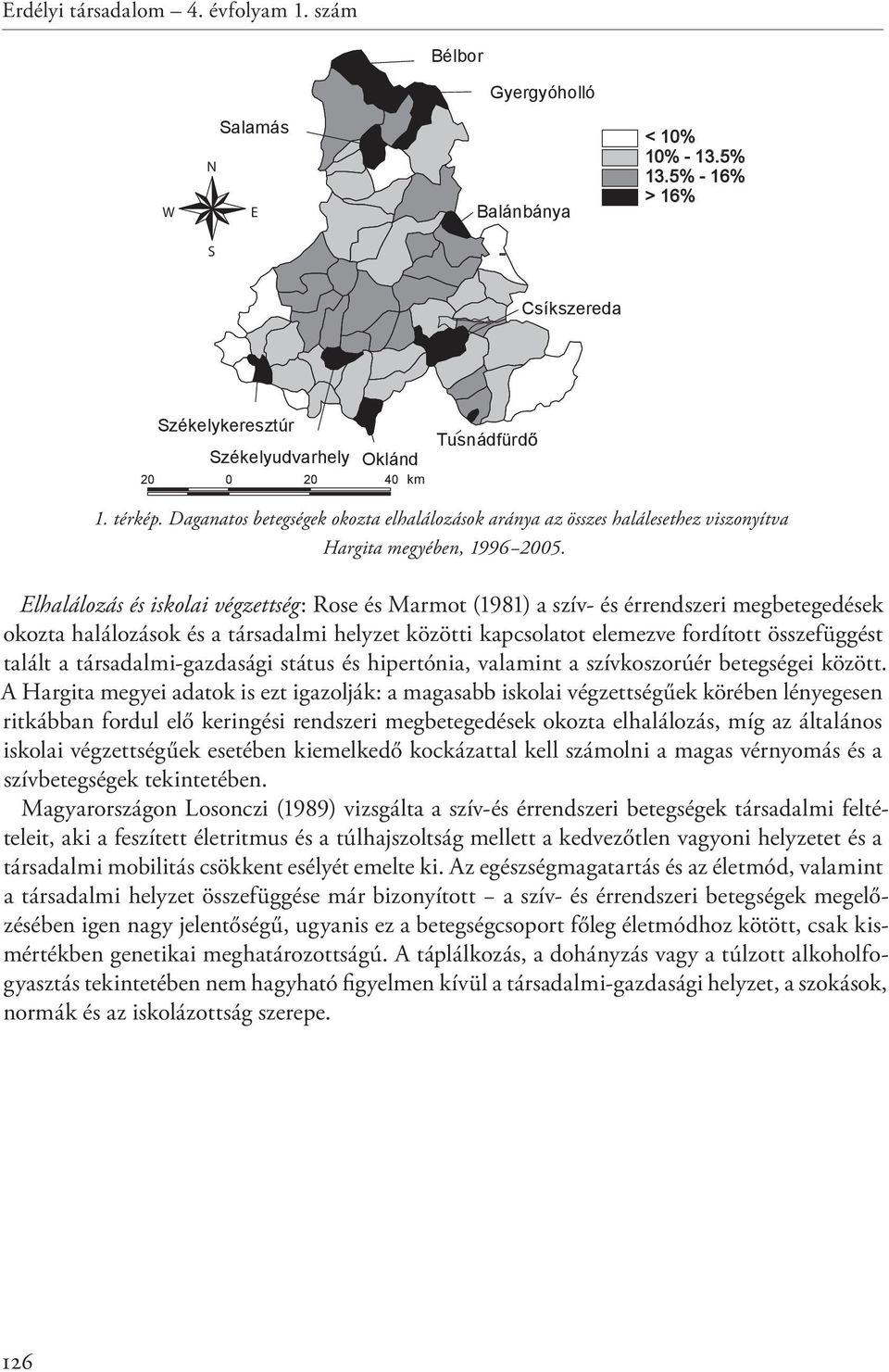 Daganatos betegségek okozta elhalálozások aránya az összes halálesethez viszonyítva Hargita megyében, 1996 2005.