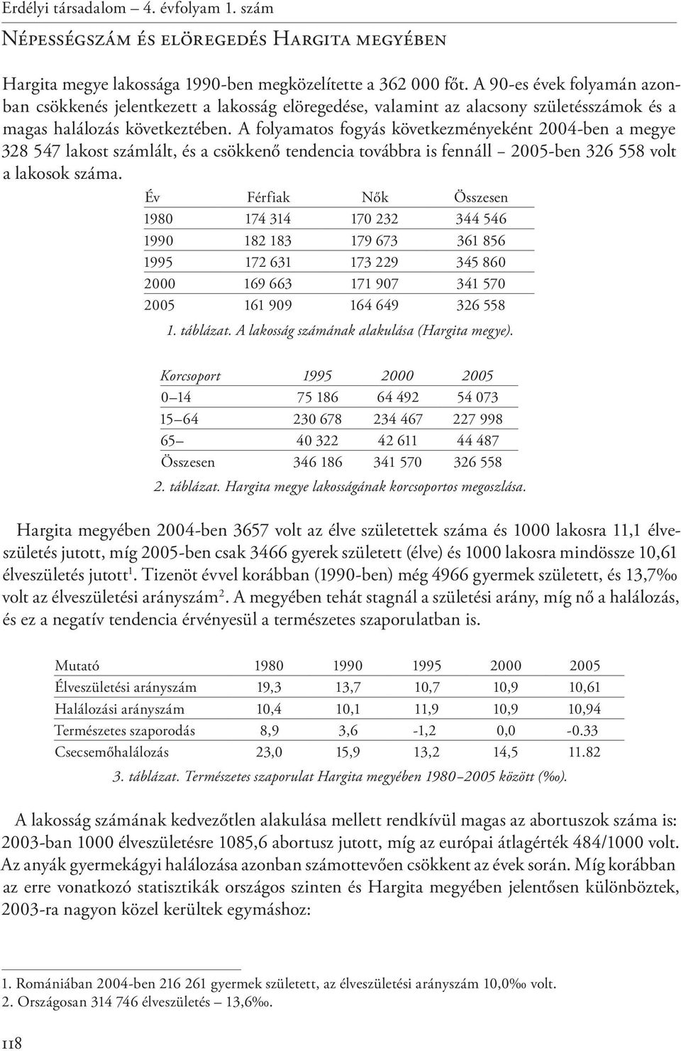 A folyamatos fogyás következményeként 2004-ben a megye 328 547 lakost számlált, és a csökkenő tendencia továbbra is fennáll 2005-ben 326 558 volt a lakosok száma.