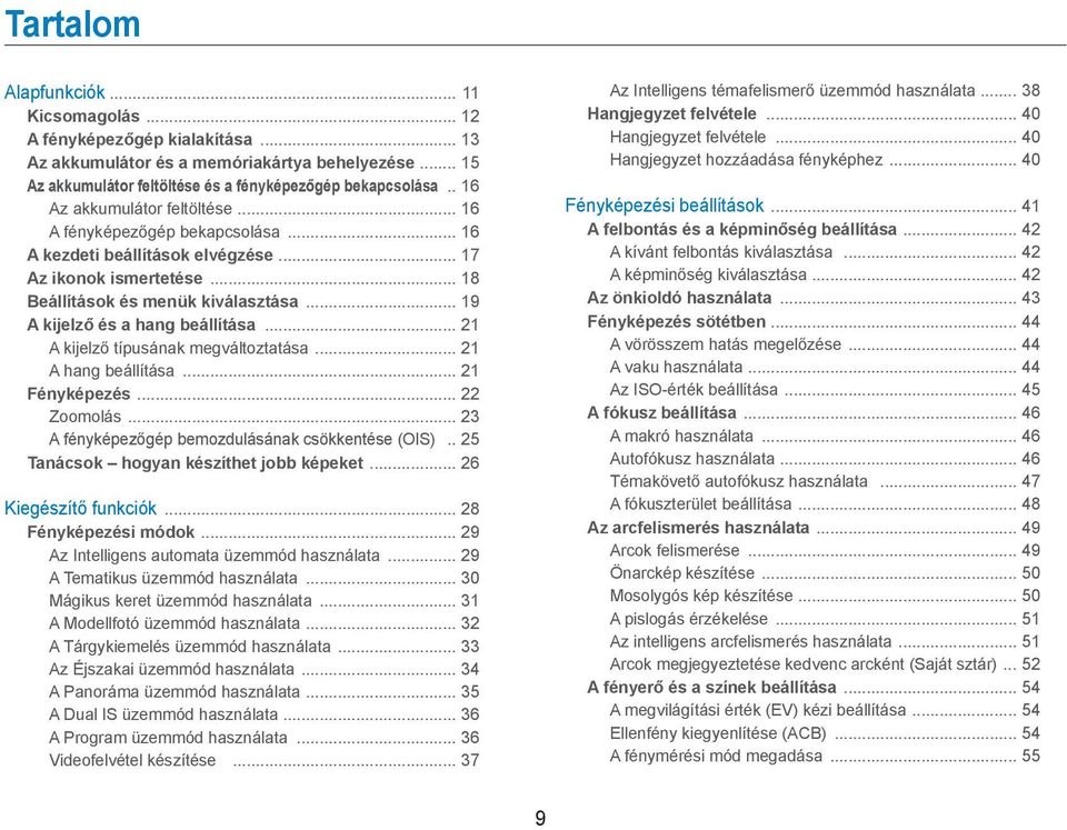 .. 19 A kijelző és a hang beállítása... 21 A kijelző típusának megváltoztatása... 21 A hang beállítása... 21 Fényképezés... 22 Zoomolás... 23 A fényképezőgép bemozdulásának csökkentése (OIS).