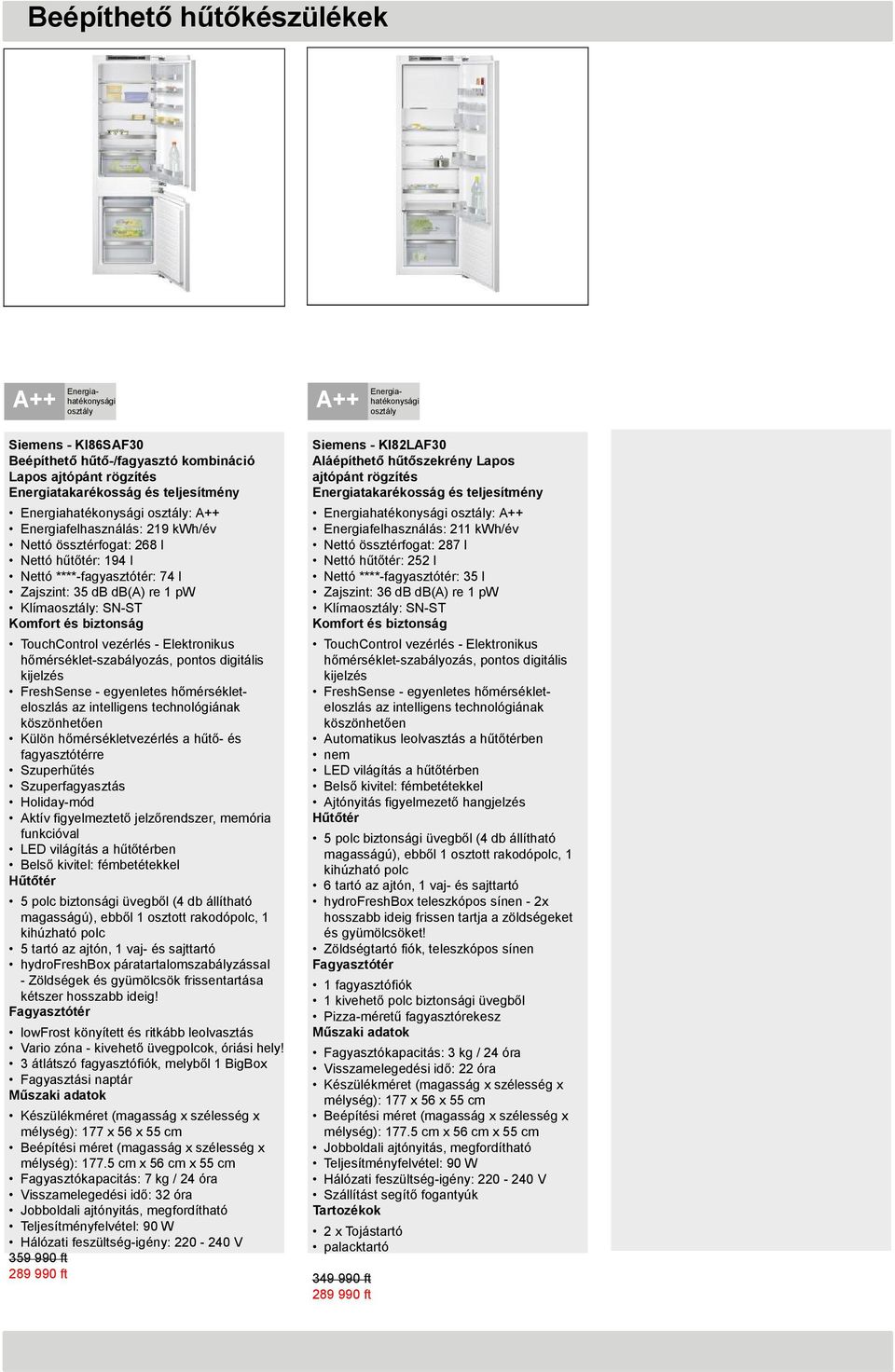 kwh/év Nettó össztérfogat: 287 l Nettó hűtőtér: 252 l Nettó ****-fagyasztótér: 35 l Zajszint: 36 db db() re 1 pw Klíma: SN-ST és biztonság TouchControl vezérlés - Elektronikus