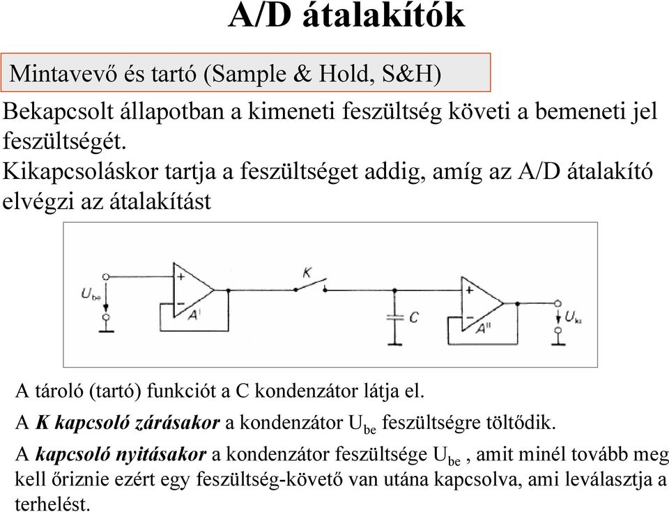 Kikapcsoláskor tartja a feszültséget addig, amíg az A/D átalakító elvégzi az átalakítást A tároló (tartó) funkciót a C