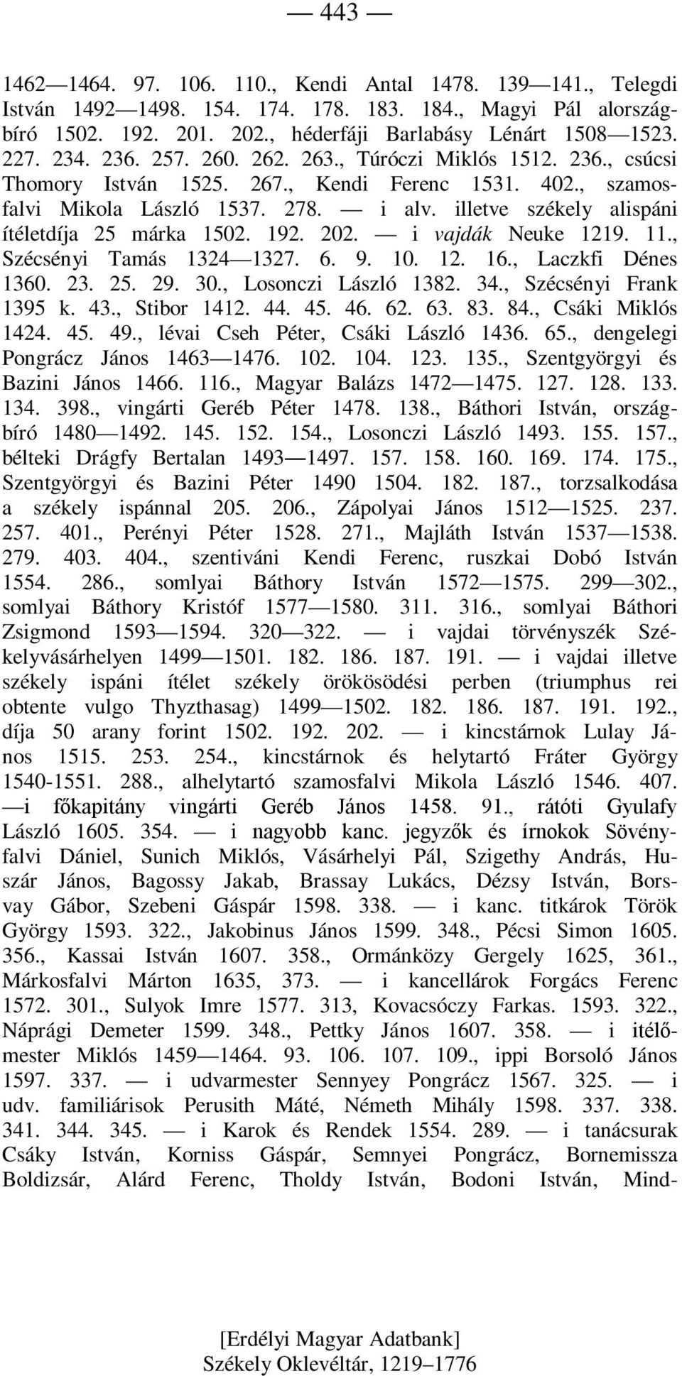 illetve székely alispáni ítéletdíja 25 márka 1502. 192. 202. i vajdák Neuke 1219. 11., Szécsényi Tamás 1324 1327. 6. 9. 10. 12. 16., Laczkfi Dénes 1360. 23. 25. 29. 30., Losonczi László 1382. 34.