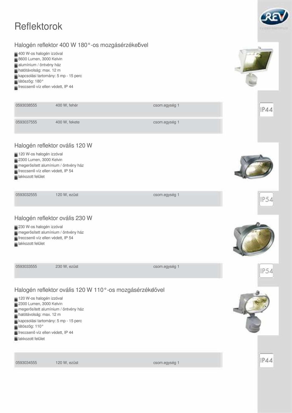 egység 1 Halogén reflektor ovális 120 W 120 W-os halogén izzóval 2300 Lumen, 3000 Kelvin megerősített freccsenő víz ellen védett, IP 54 lakkozott felület 0593032555 120 W, ezüst csom.