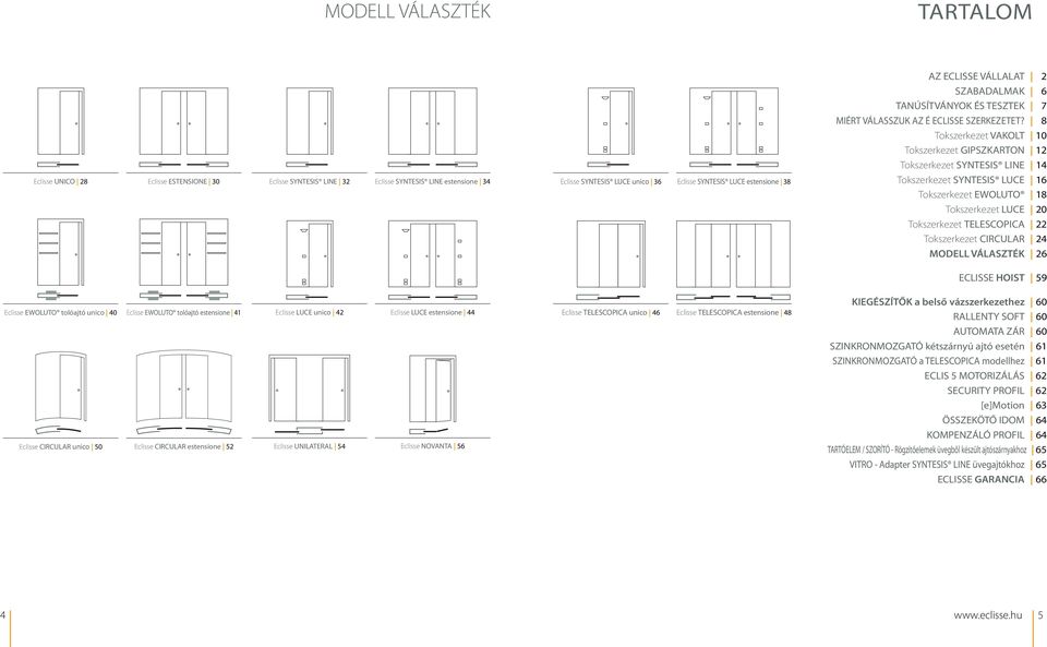 LUE unico 36 Eclisse SYNTESIS LUE estensione 38 Tokszerkezet SYNTESIS LUE 16 Tokszerkezet EWOLUTO 18 Tokszerkezet LUE Tokszerkezet TELESOPI 22 Tokszerkezet IRULR 24 MODELL VÁLSZTÉK 26 ELISSE HOIST 59