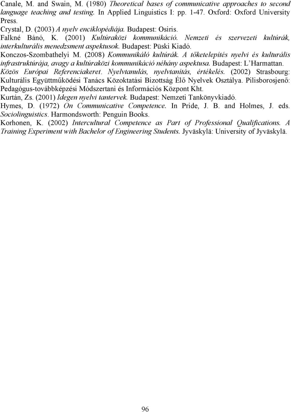 Konczos-Szombathelyi M. (2008) Kommunikáló kultúrák. A tőketelepítés nyelvi és kulturális infrastruktúrája, avagy a kultúraközi kommunikáció néhány aspektusa. Budapest: L Harmattan.