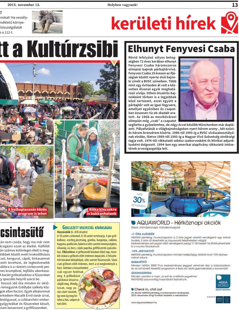 olimpiai bajnok párbajtőrvívó. Fenyvesi Csaba 19 évesen az ifjúságiak között nyerte első bajnoki címét a BVSC színeiben. Több mint egy évtizeden át volt a közvetlen élvonal egyik meghatározó vívója.