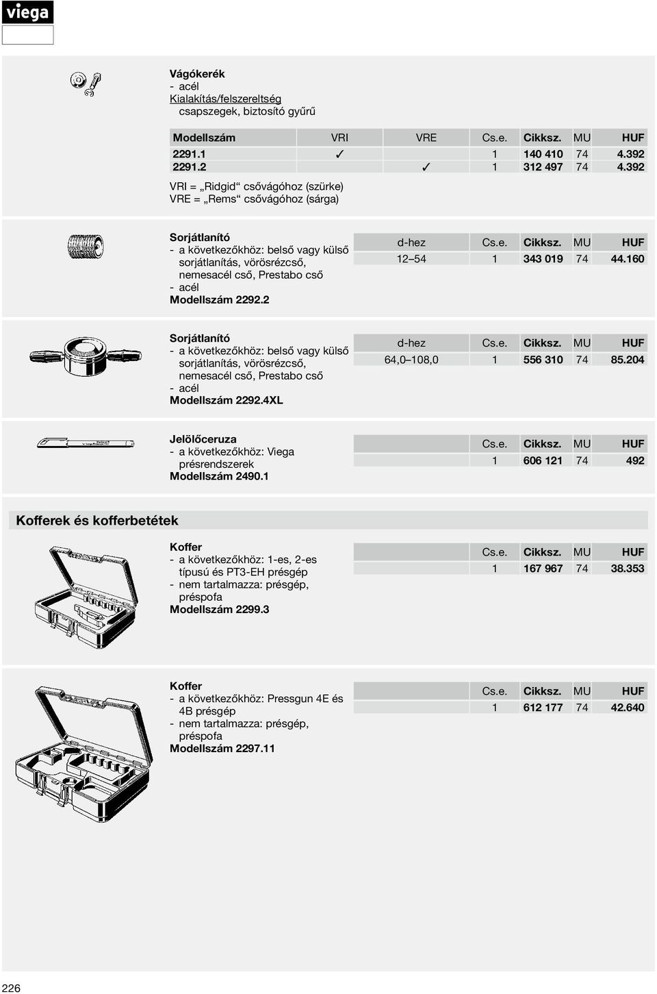 2 d-hez 12 54 1 343 019 74 44.160 Sorjátlanító a következőkhöz: belső vagy külső sorjátlanítás, vörösrézcső, nemesacél cső, Prestabo cső acél Modellszám 2292.4XL d-hez 64,0 108,0 1 556 310 74 85.