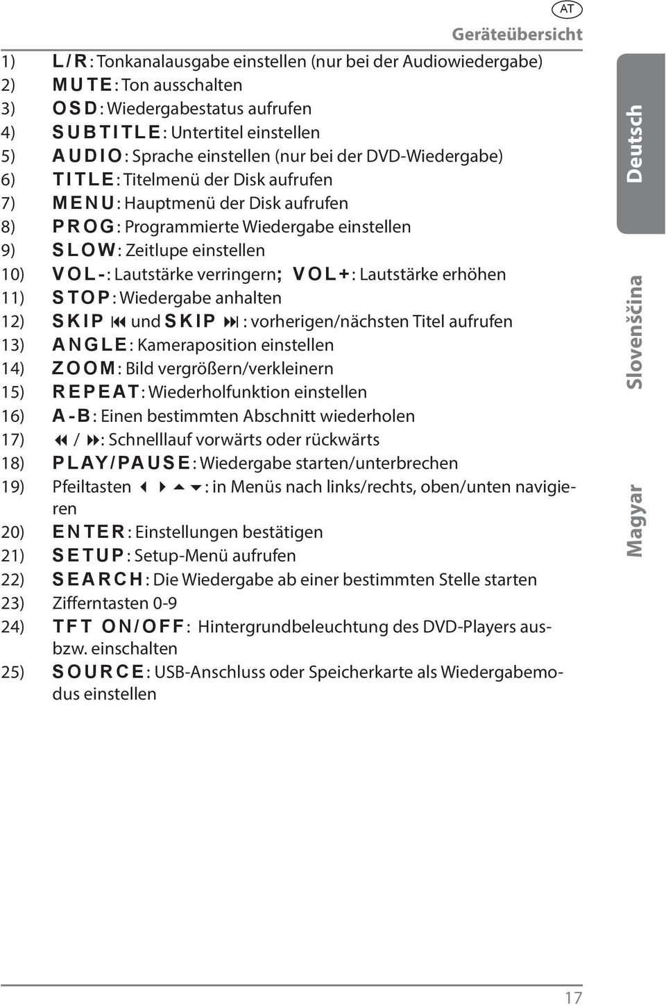 Lautstärke verringern="xqn-: Lautstärke erhöhen 11) UVQR: Wiedergabe anhalten 12) UMKR und UMKR : vorherigen/nächsten Titel aufrufen 13) CPING: Kameraposition einstellen 14) \QQO: Bild