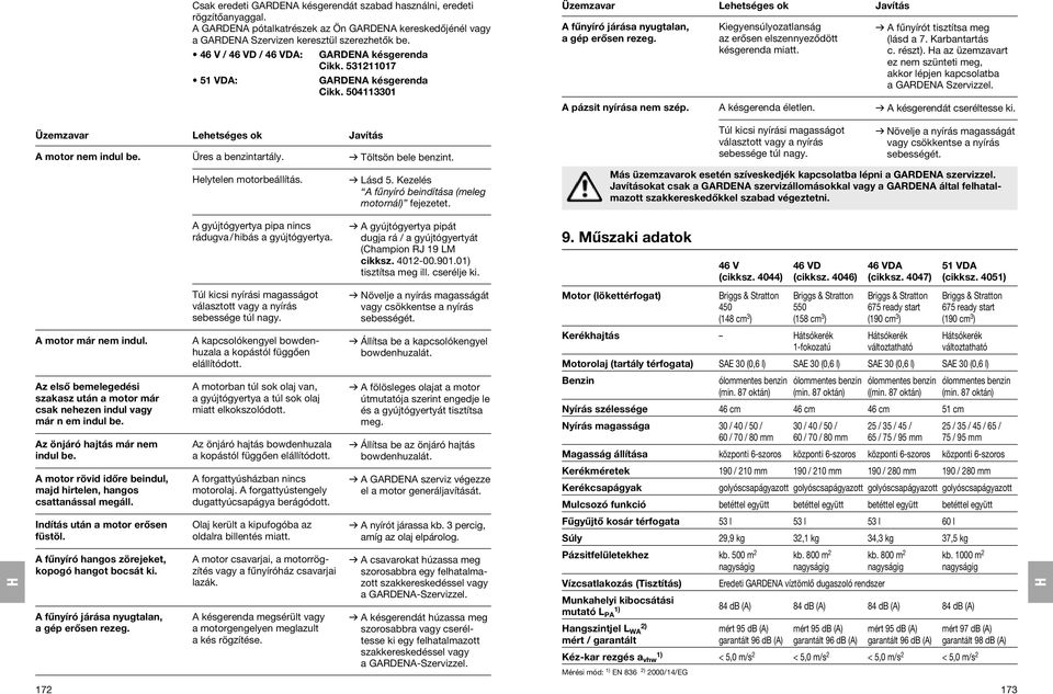 Kiegyensúlyozatlanság az erősen elszennyeződött késgerenda miatt. v A fűnyírót tisztítsa meg (lásd a 7. Karbantartás c. részt).
