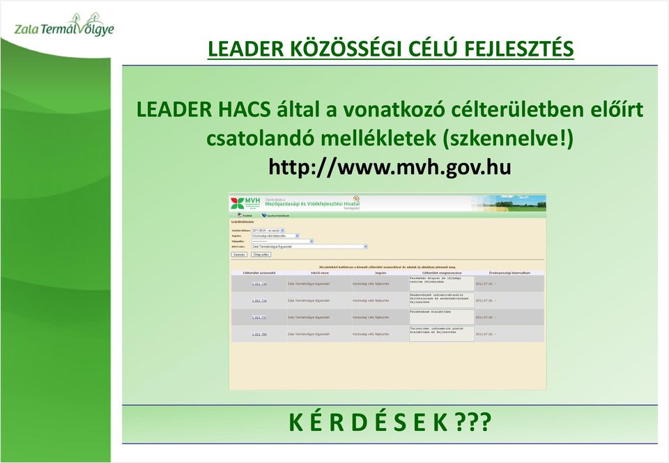 előírt csatolandó mellékletek