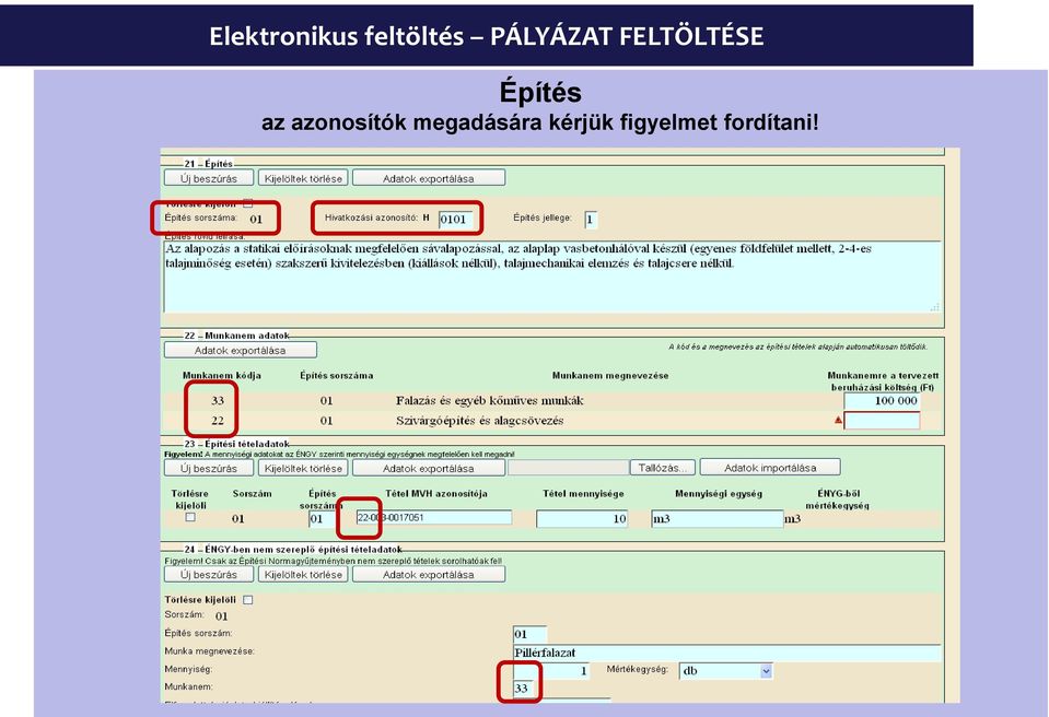 Építés az azonosítók