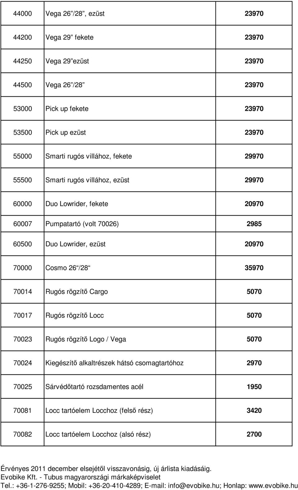 Lowrider, ezüst 20970 70000 Cosmo 26 /28 35970 70014 Rugós rögzítő Cargo 5070 70017 Rugós rögzítő Locc 5070 70023 Rugós rögzítő Logo / Vega 5070 70024 Kiegészítő