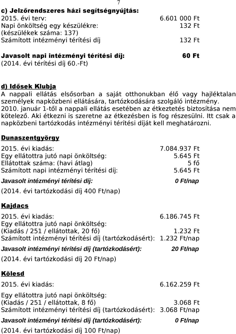 -Ft) 60 Ft d) Idősek Klubja A nappali ellátás elsősorban a saját otthonukban élő vagy hajléktalan személyek napközbeni ellátására, tartózkodására szolgáló intézmény. 2010.