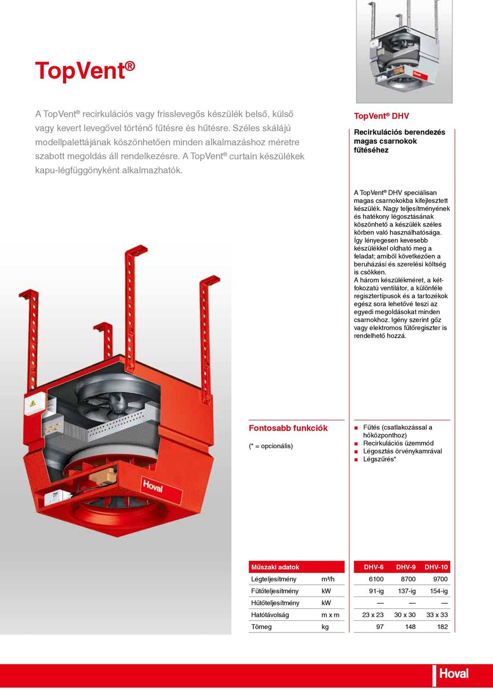 TopVent DHV Recirkulációs berendezés magas csarnokok fűtéséhez A TopVent DHV speciálisan magas csarnokokba kifejlesztett készülék.