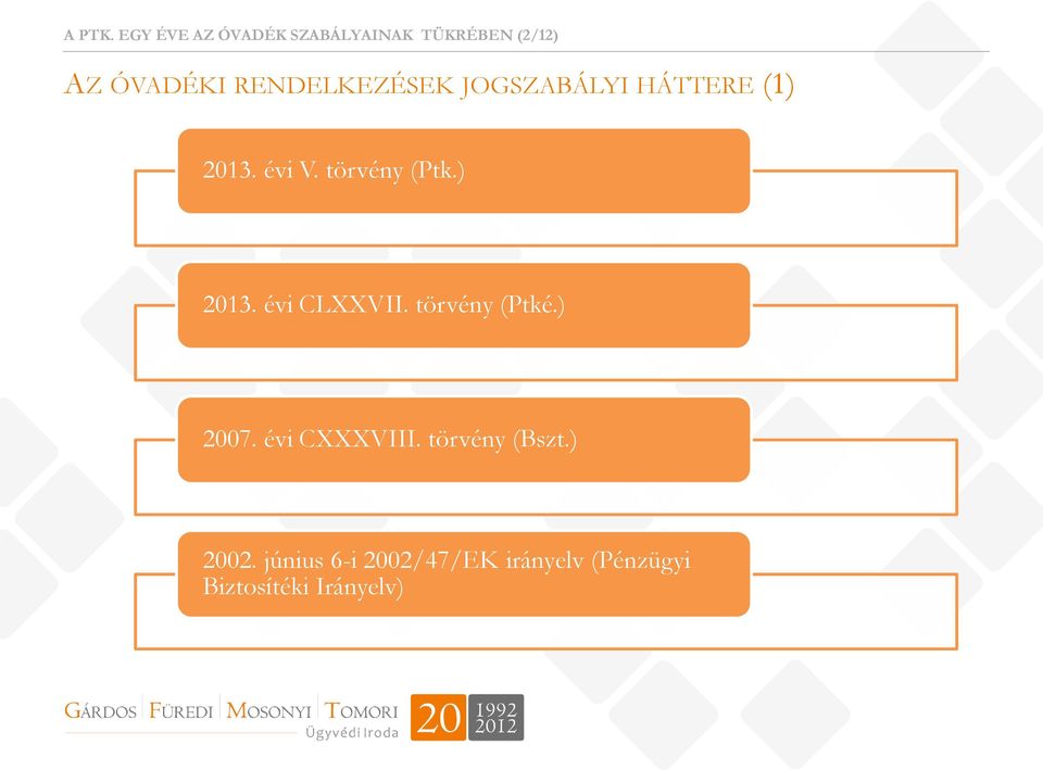 RENDELKEZÉSEK JOGSZABÁLYI HÁTTERE (1) 2013. évi V. törvény (Ptk.