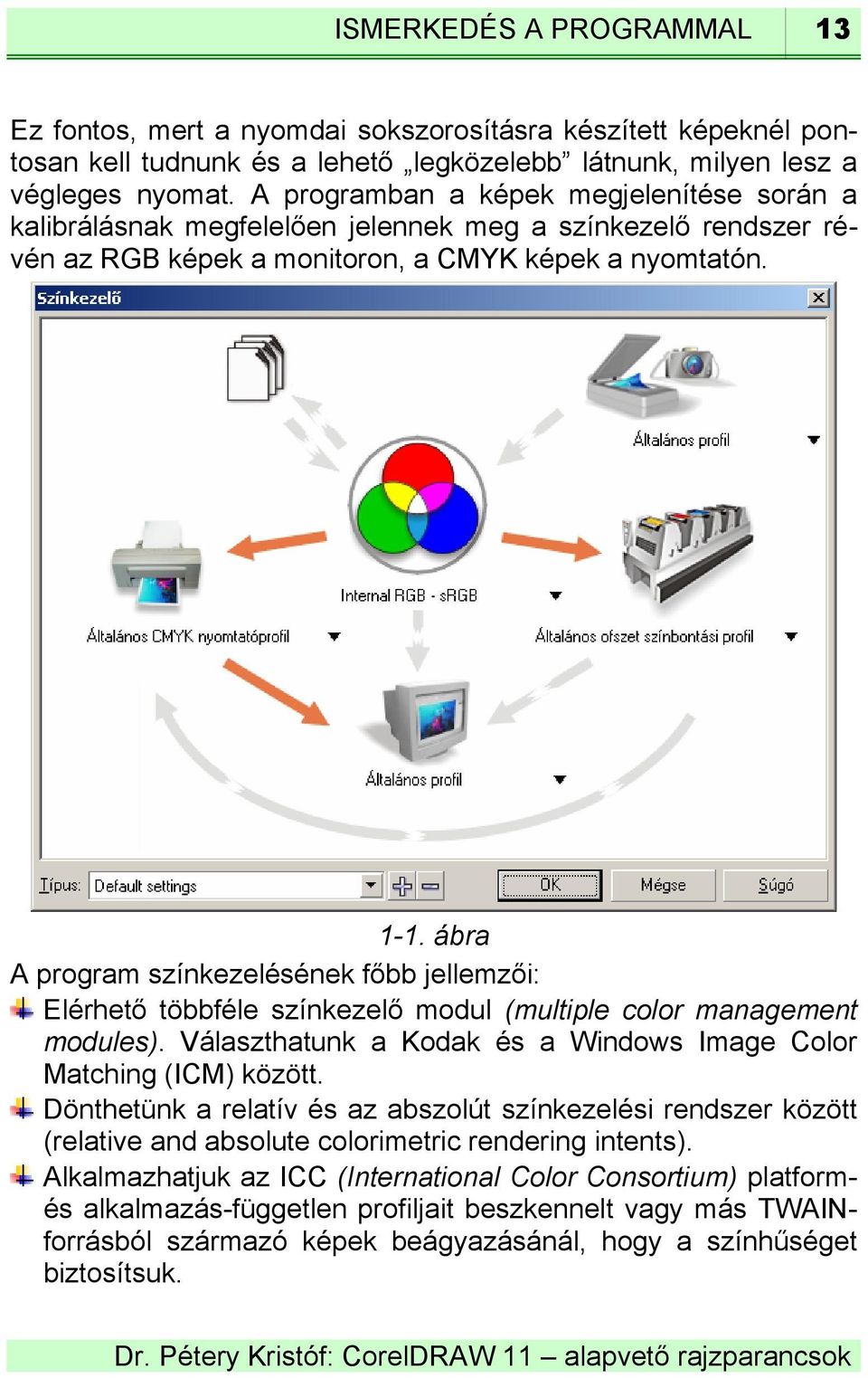 ábra A program színkezelésének főbb jellemzői: Elérhető többféle színkezelő modul (multiple color management modules). Választhatunk a Kodak és a Windows Image Color Matching (ICM) között.