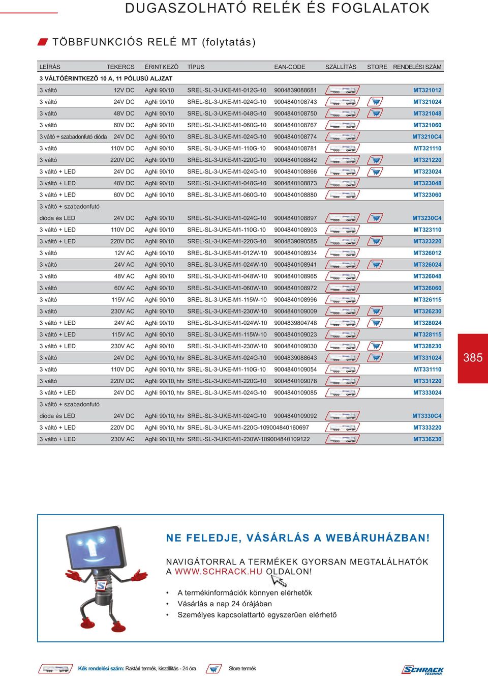 SREL-SL-3-UKE-M1-060G-10 9004840108767 MT321060 3 váltó + szabadonfutó dióda 24V DC AgNi 90/10 SREL-SL-3-UKE-M1-024G-10 9004840108774 MT3210C4 3 váltó 110V DC AgNi 90/10 SREL-SL-3-UKE-M1-110G-10