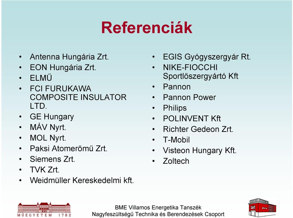 Paksi Atomerőmű Zrt. Siemens Zrt. TVK Zrt. Weidmüller Kereskedelmi kft.