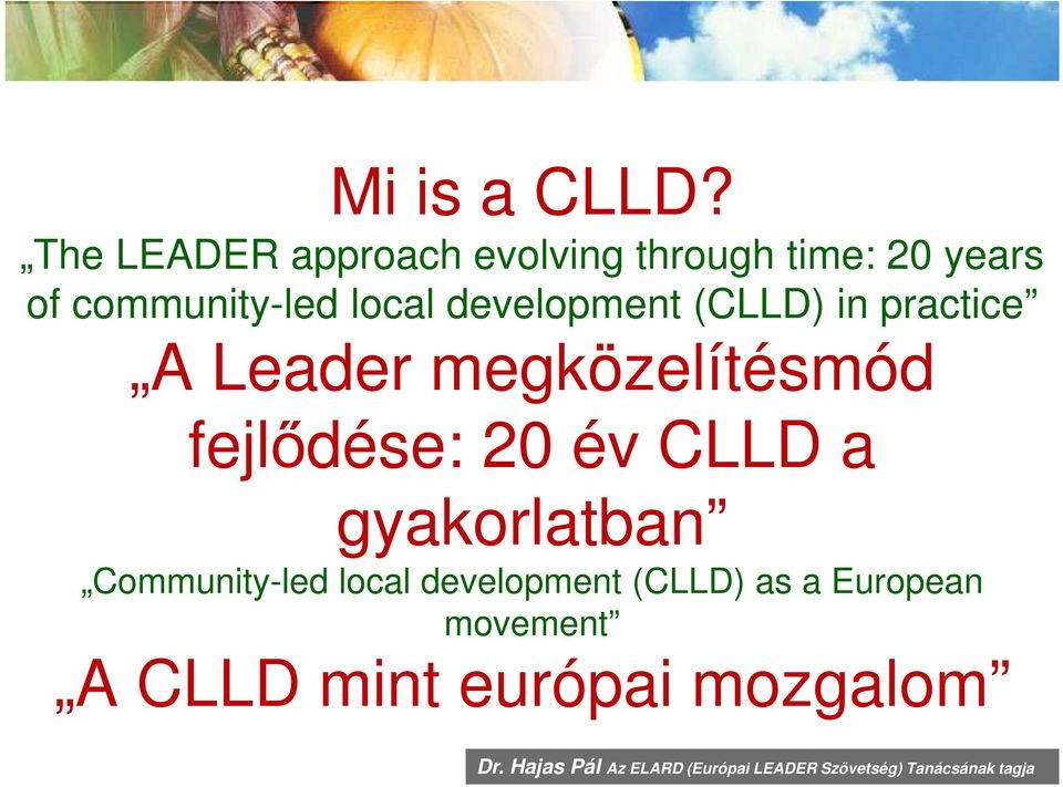 development (CLLD) in practice A Leader megközelítésmód fejlődése: 20 év CLLD a