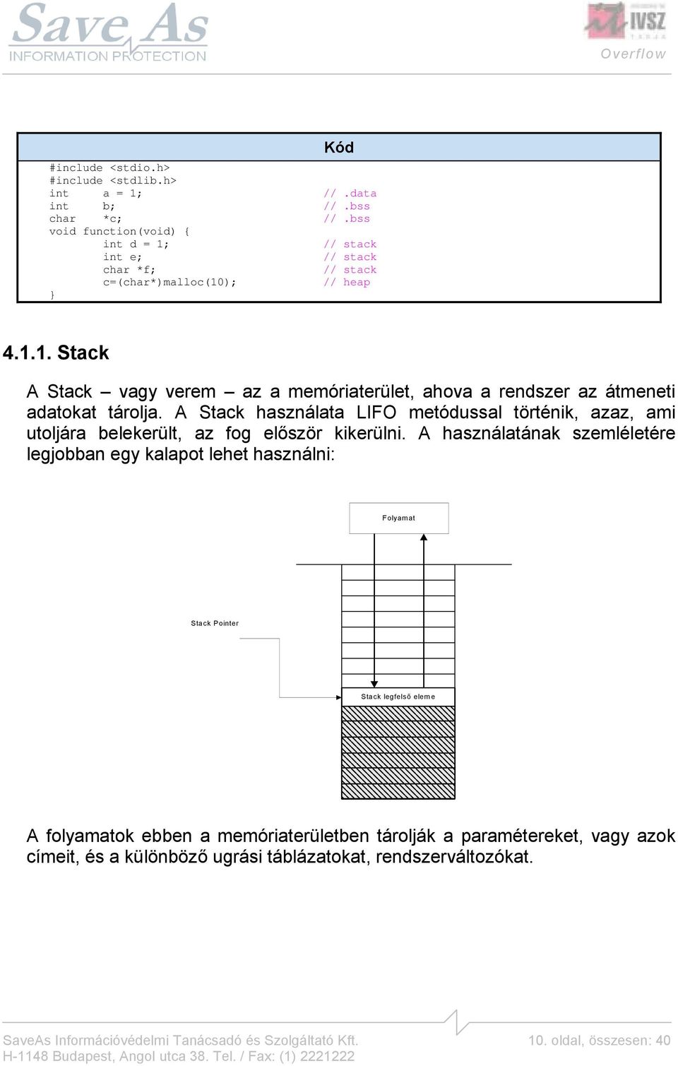A Stack használata LIFO metódussal történik, azaz, ami utoljára belekerült, az fog először kikerülni.