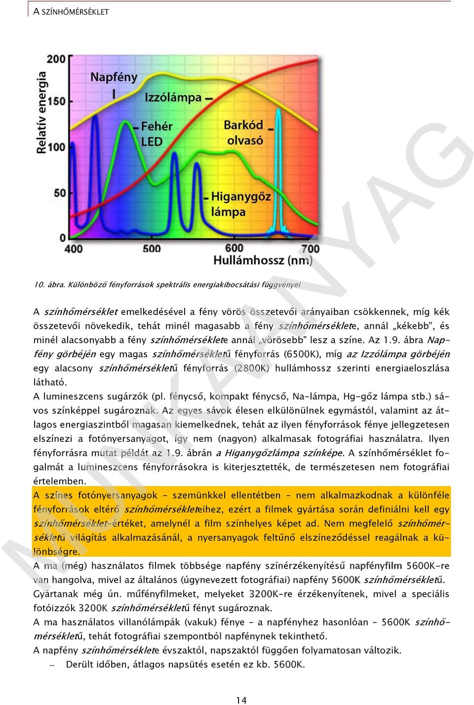 fény színhőmérséklete, annál kékebb, és minél alacsonyabb a fény színhőmérséklete annál vörösebb lesz a színe. Az 1.9.