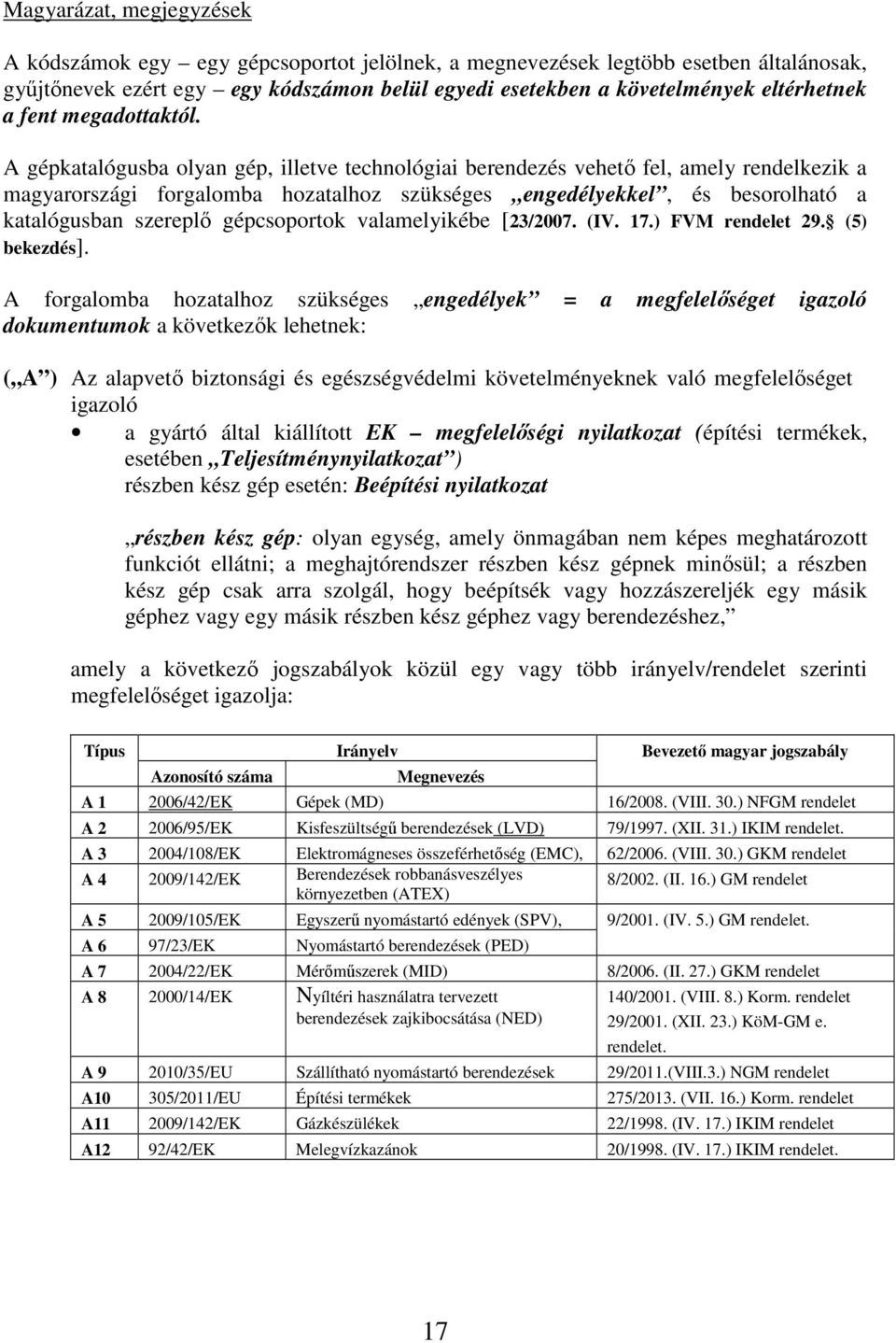 A gépkatalógusba olyan gép, illetve technológiai berendezés vehető fel, amely rendelkezik a magyarországi forgalomba hozatalhoz szükséges engedélyekkel, és besorolható a katalógusban szereplő