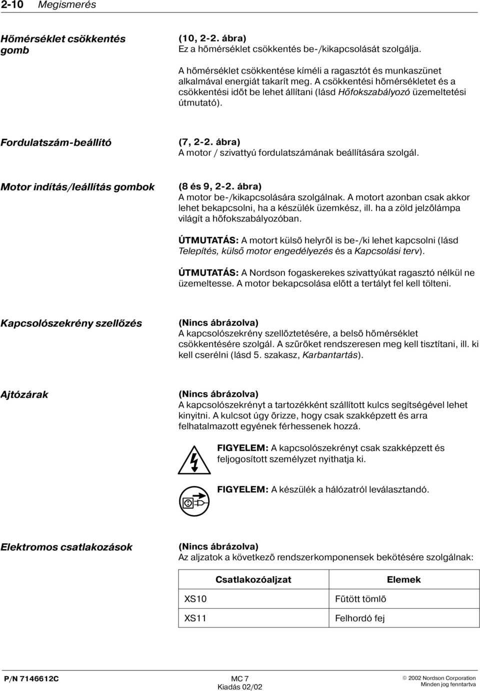 A csökkentési hõmérsékletet és a csökkentési idõt be lehet állítani (lásd Hõfokszabályozó üzemeltetési útmutató). Fordulatszám beállító (7, 2-2.