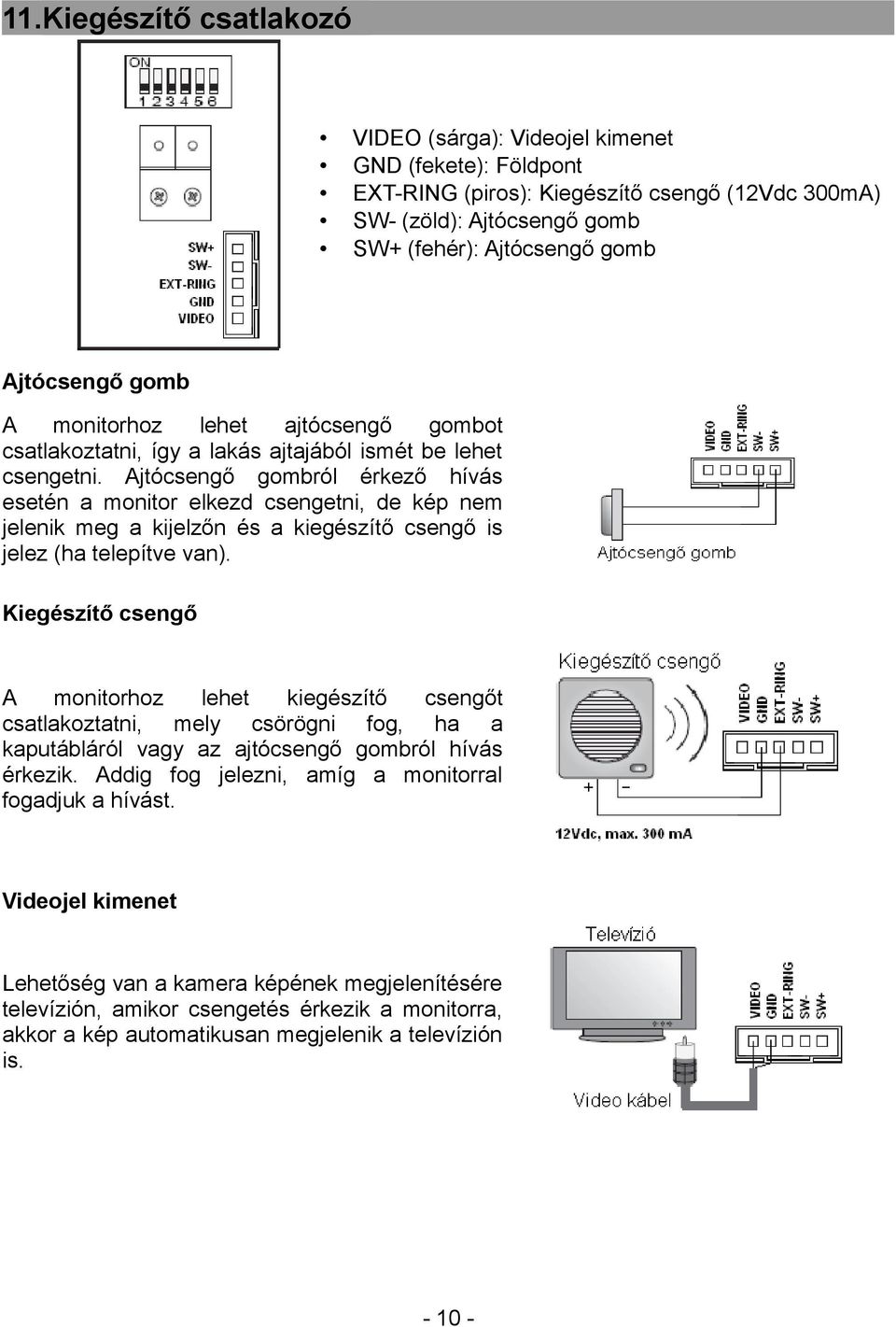 Ajtócsengő gombról érkező hívás esetén a monitor elkezd csengetni, de kép nem jelenik meg a kijelzőn és a kiegészítő csengő is jelez (ha telepítve van).