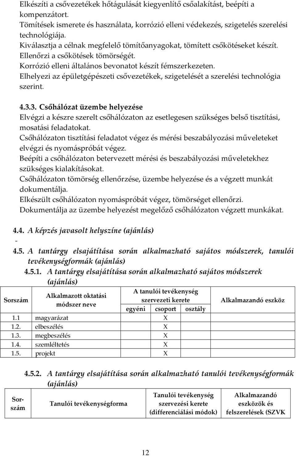 Elhelyezi az épületgépészeti csővezetékek, szigetelését a szerelési technológia szerint. 4.3.