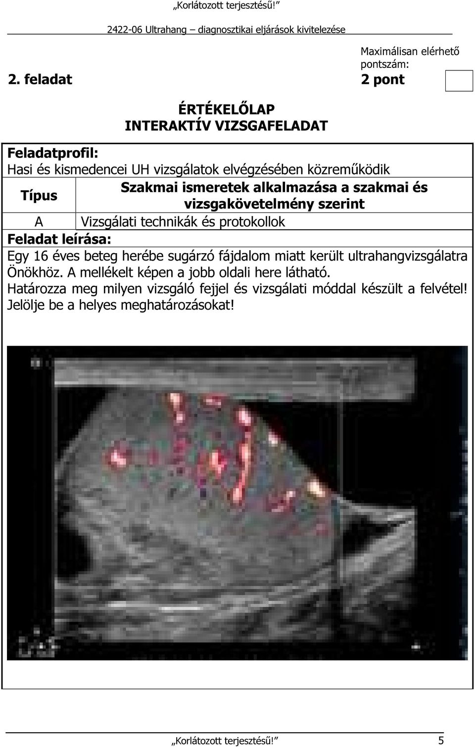 ismeretek alkalmazása a szakmai és Típus vizsgakövetelmény szerint A Vizsgálati technikák és protokollok Feladat leírása: Egy 6 éves beteg