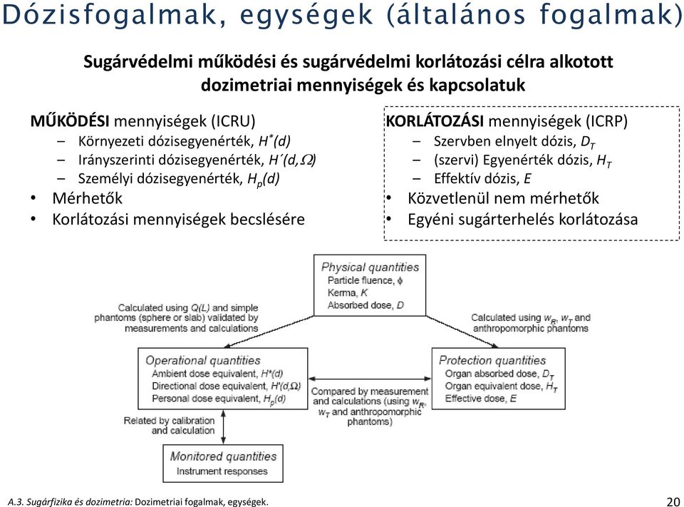 H p (d) Mérhetők Korlátozási mennyiségek becslésére KORLÁTOZÁSI mennyiségek (ICRP) Szervben elnyelt dózis, D T (szervi) Egyenérték dózis, H